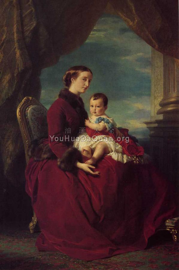 The Empress Eugenie Holding Louis Napoleon the Prince Imperial on her K - 弗朗兹·夏维尔·温特哈特